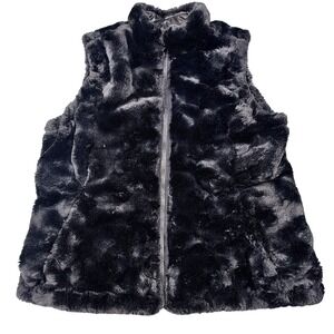 Nicole Miller Women's Vest‎ Size M Black Reversible Puffer Faux-Fur Pockets